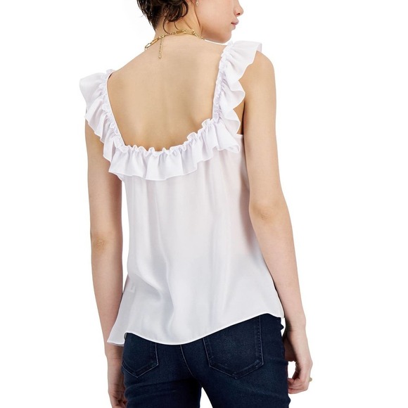 INC International Concepts Ruffle-Trim Empire Top White NWT $50 Size Large - Picture 3 of 11